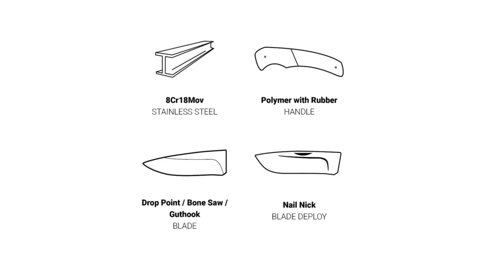 Browning Primal Kodiak Folding Knife, 3.75in, 8Cr13MoV, Drop Point, Polymer/Rubber Handle, Black, 3220430