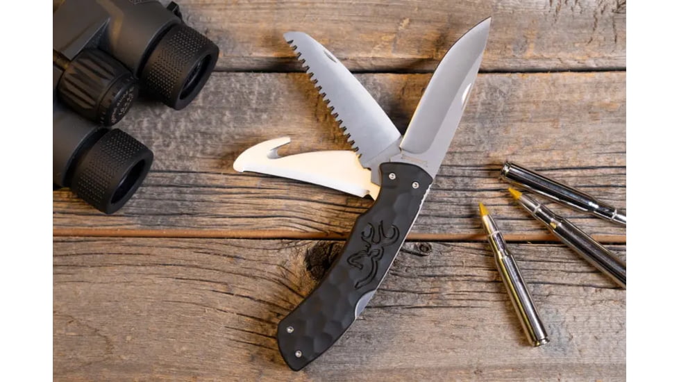 Browning Primal Kodiak Folding Knife, 3.75in, 8Cr13MoV, Drop Point, Polymer/Rubber Handle, Black, 3220430