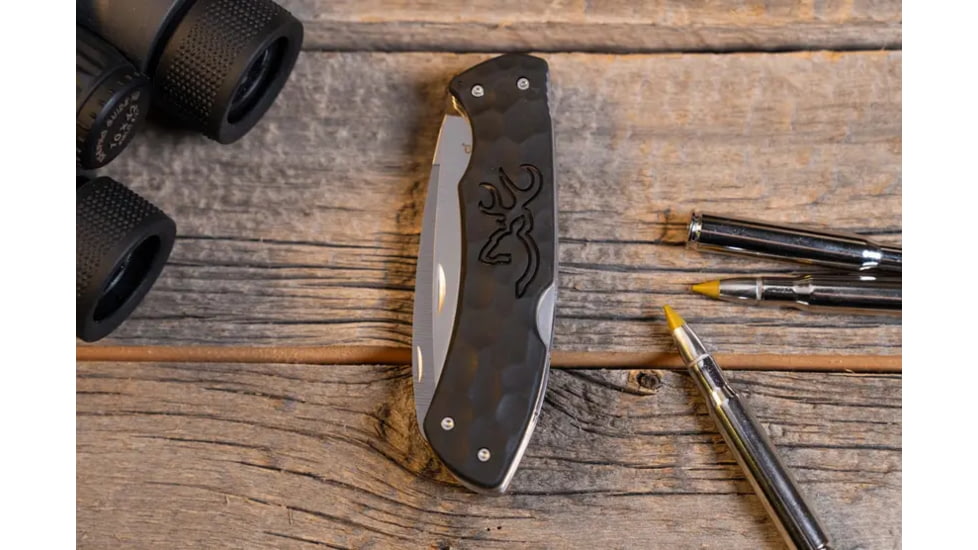 Browning Primal Kodiak Folding Knife, 3.75in, 8Cr13MoV, Drop Point, Polymer/Rubber Handle, Black, 3220430