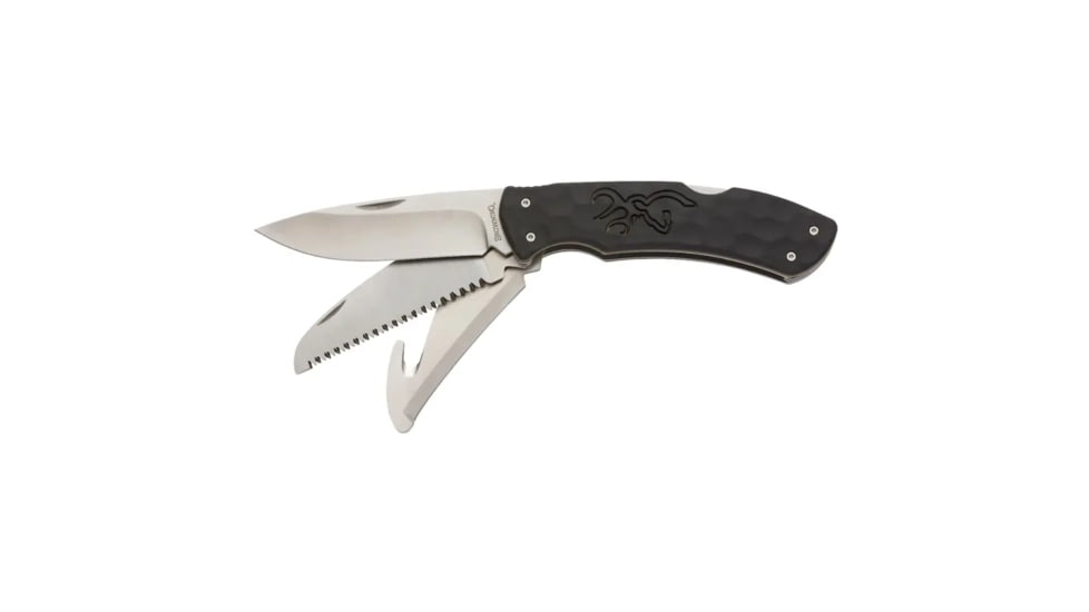 Browning Primal Kodiak Folding Knife, 3.75in, 8Cr13MoV, Drop Point, Polymer/Rubber Handle, Black, 3220430
