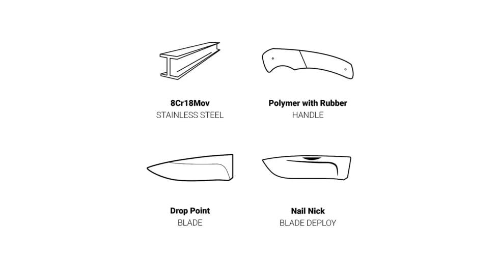 Browning Primal Medium Folding Knife, 3.5in, 8Cr13MoV, Drop Point, Polymer/Rubber Handle, N, 3220429