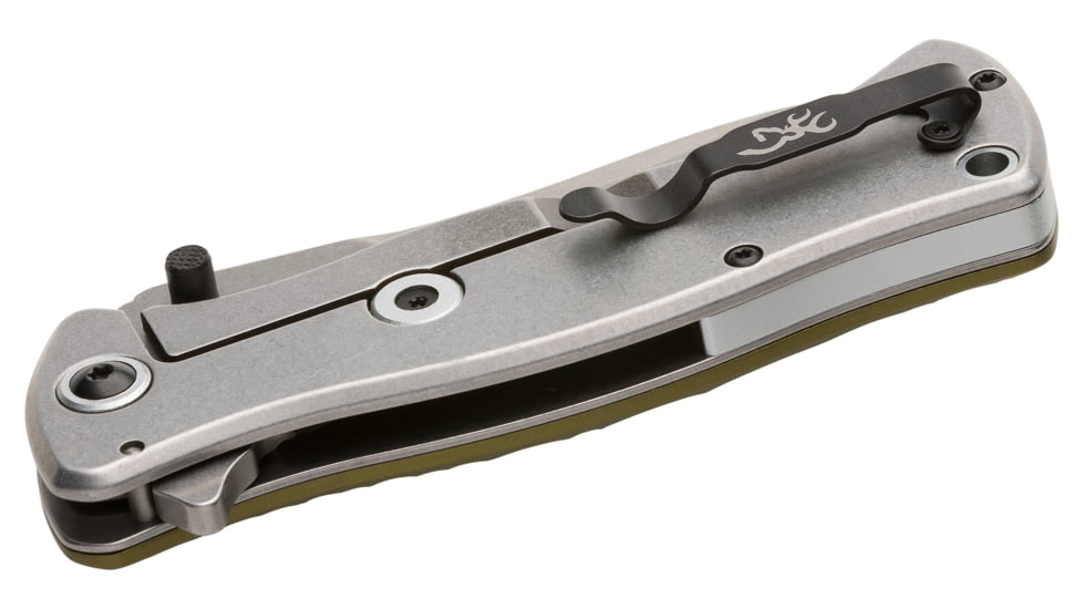 Browning River Stone 3.5in Folder Knife, Drop Point, D2 High Carbon Steel Blade, Aluminum Handle, Green, 3220464