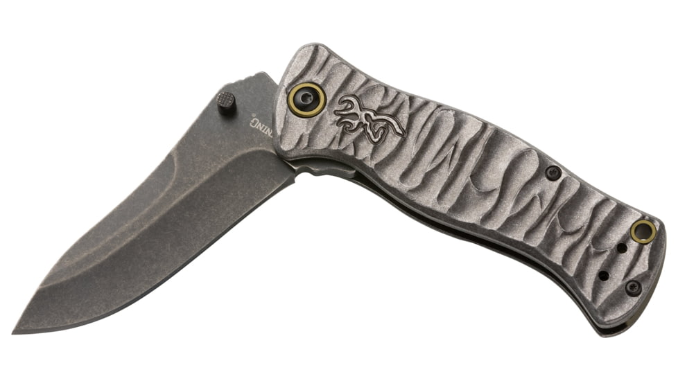 Browning River Stone 3.5in Folder Knife, Drop Point, D2 High Carbon Steel Blade, Aluminum Handle, Steel, 3220468