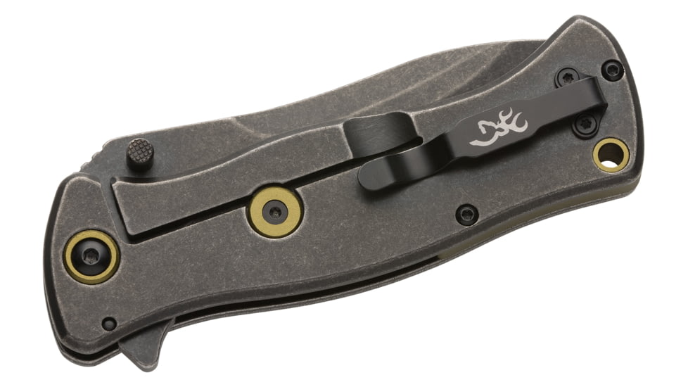 Browning River Stone 3.5in Folder Knife, Drop Point, D2 High Carbon Steel Blade, Aluminum Handle, Steel, 3220468