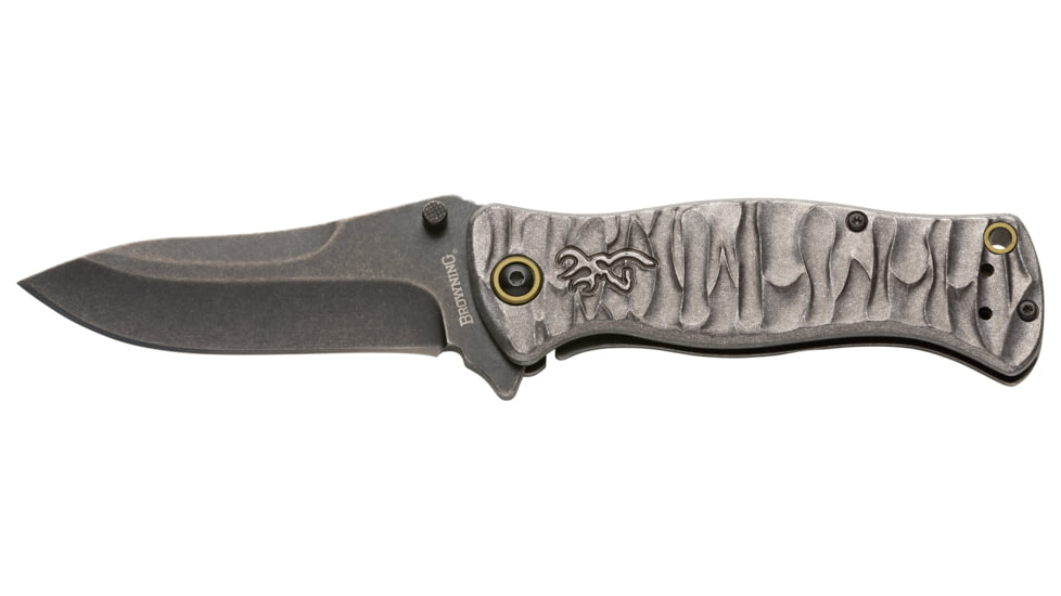 Browning River Stone 3.5in Folder Knife, Drop Point, D2 High Carbon Steel Blade, Aluminum Handle, Steel, 3220468