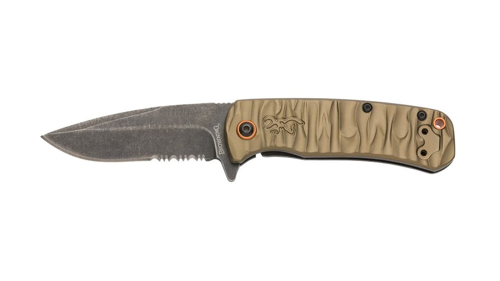 Browning Riverstone Small Folding Knives, 2.875in, D2, Anodized Aluminum, Sage Handle, 3220515