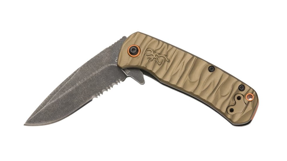 Browning Riverstone Small Folding Knives, 2.875in, D2, Anodized Aluminum, Sage Handle, 3220515