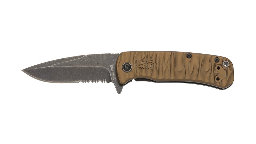 Browning Riverstone Small Folding Knives, 2.875in, D2, Anodized Aluminum, Sage Handle, 3220515