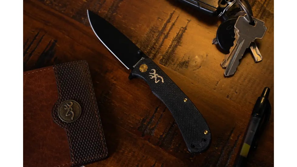 Browning Rivet Folding Knife - Box, 3in, D2 High Carbon Steel, Drop Point, Laminate Handle, N, 3220474B