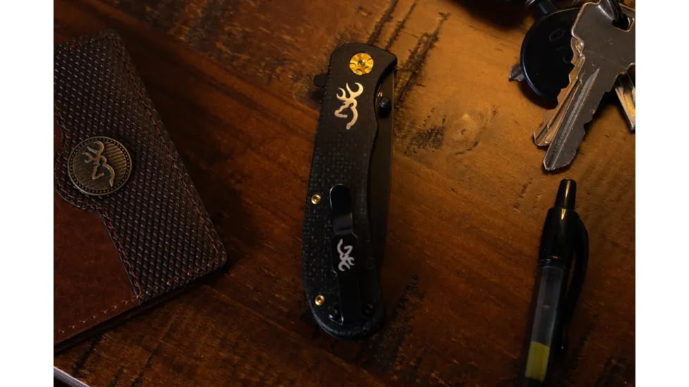 Browning Rivet Folding Knife - Box, 3in, D2 High Carbon Steel, Drop Point, Laminate Handle, N, 3220474B