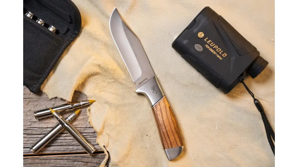 Browning Sage Creek Fixed Blade Knife, 4.5in, 9Cr14MoV, Clip Point, Wood Handle, Canvas, 3220537