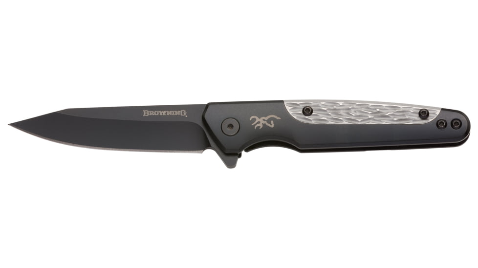 Browning Tie Fork Folder 3in Knife, Drop Point, D2 Steel Blade, Titanium Handle, Black, 3220472