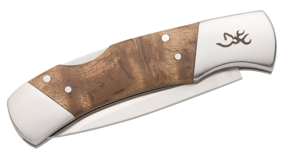 Browning Timber Folder 2 3/4in Knife, Drop Point, 12C27 Blade, Burl Wood Handle, 3220478