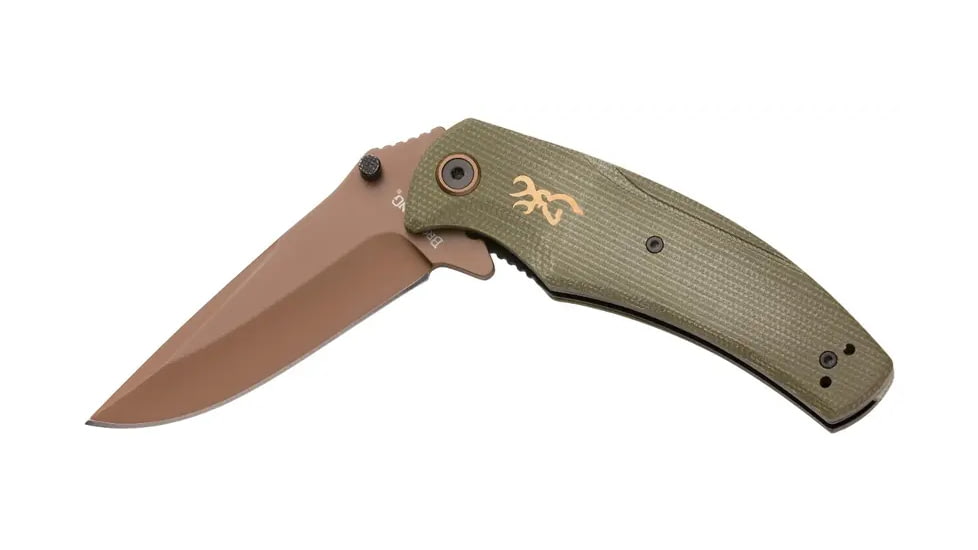 Browning Trailside Folding Knife, 3.5in, D2 High Carbon Steel, Drop Point, Laminate Handle, N, 3220466