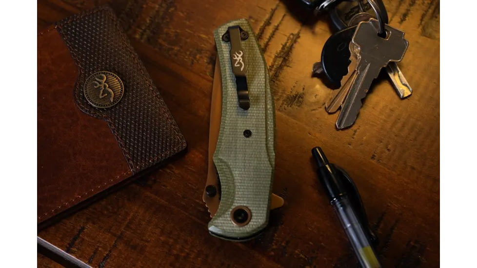 Browning Trailside Folding Knife, 3.5in, D2 High Carbon Steel, Drop Point, Laminate Handle, N, 3220466