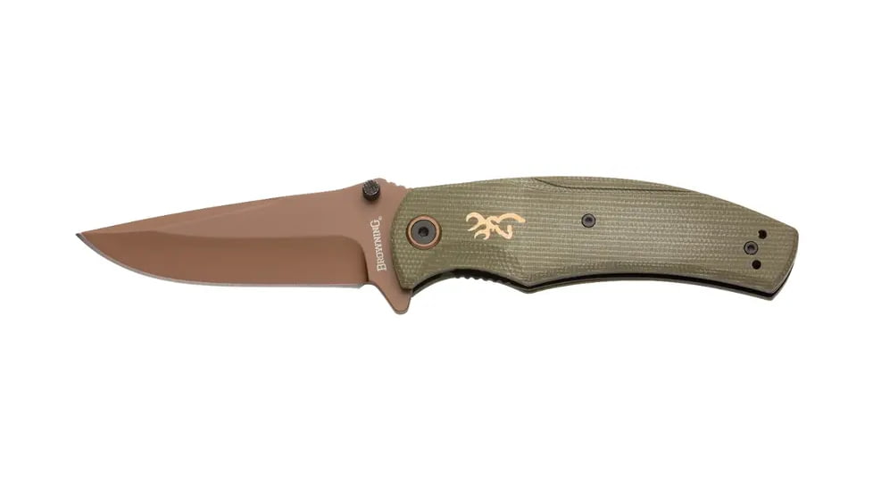Browning Trailside Folding Knife, 3.5in, D2 High Carbon Steel, Drop Point, Laminate Handle, N, 3220466