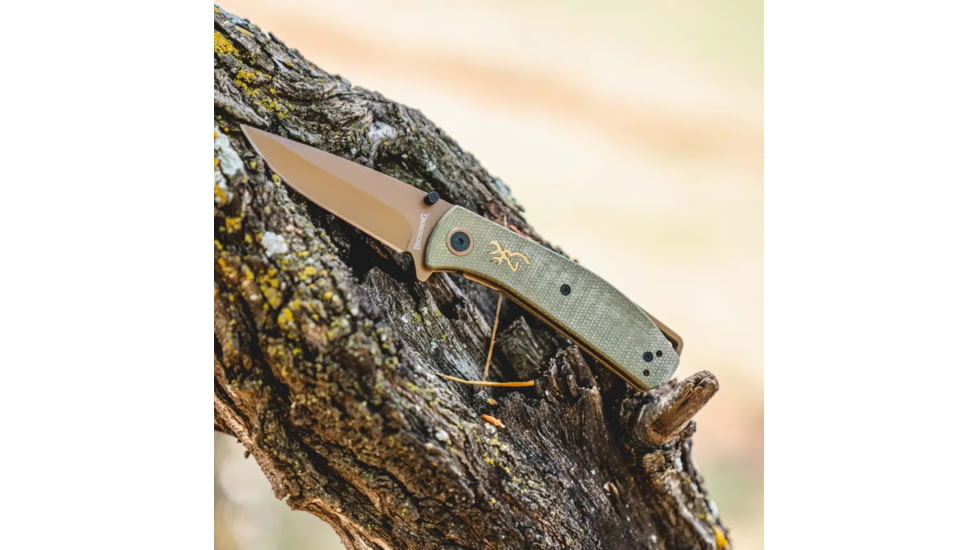 Browning Trailside Folding Knife, 3in, D2 High Carbon Steel, Drop Point, G10 Handle, N, 3220516