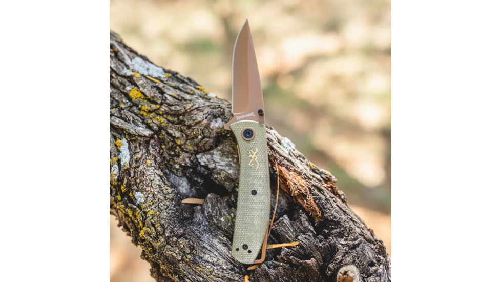 Browning Trailside Folding Knife, 3in, D2 High Carbon Steel, Drop Point, G10 Handle, N, 3220516