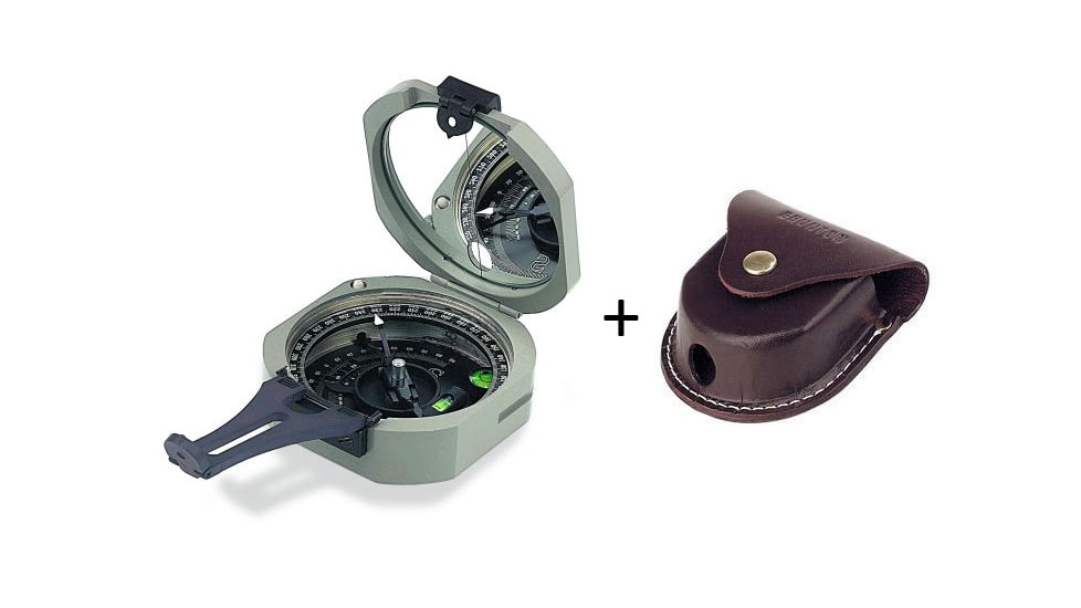 Brunton International Pocket Transit Pro Compass, 0-360 degrees 5006LM w/ Brunton Leather Transit Case for All Brunton Pocket Transits 3000B