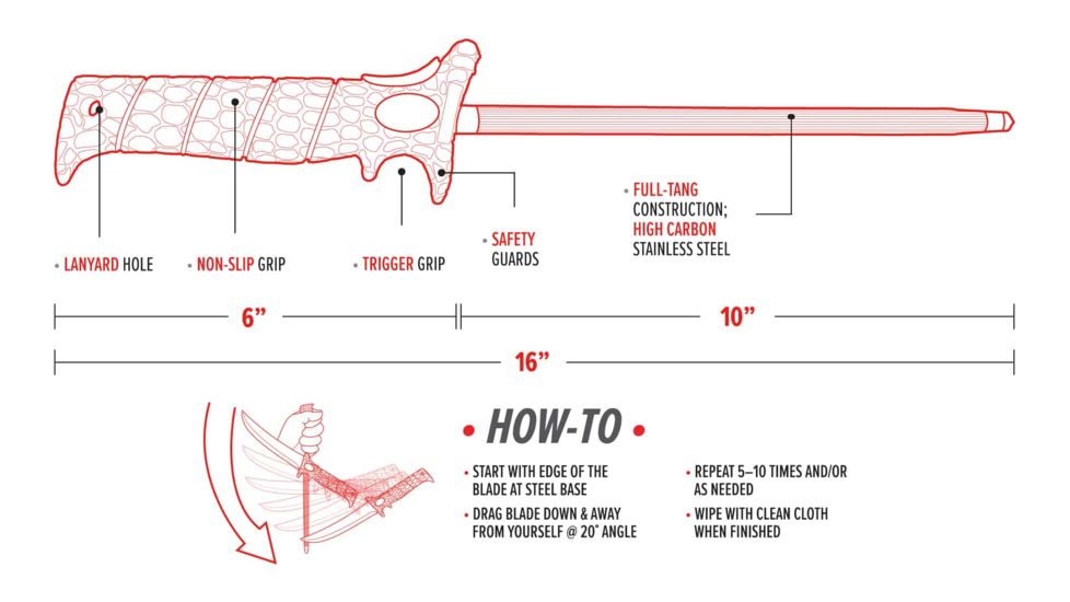 Bubba Blade 10in Sharpening Steel, Carbon Stainless Steel, Red Handle BB1-ST-BP