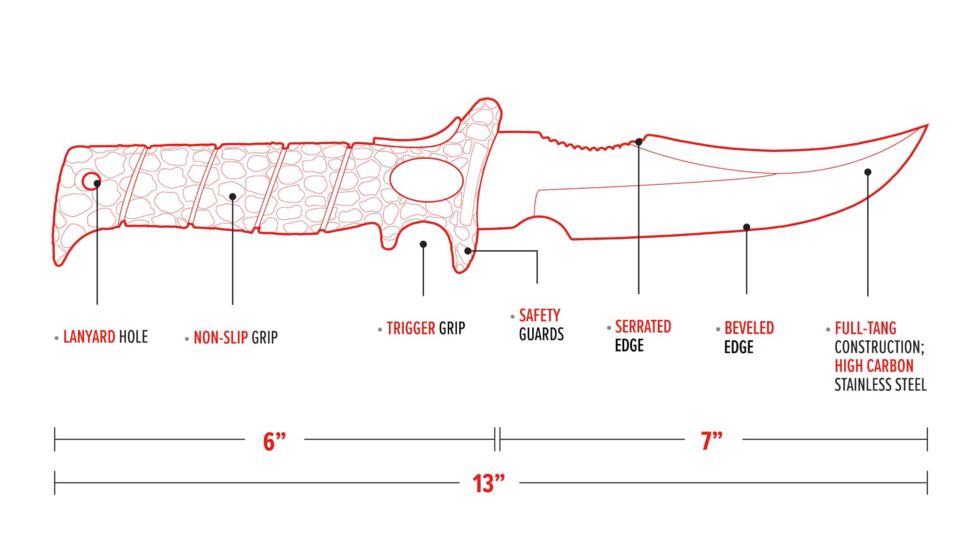 Bubba Blade Fixed Hunting 7in Knife, Carbon Stainless Steel Blade, Red Handle BB1-WD