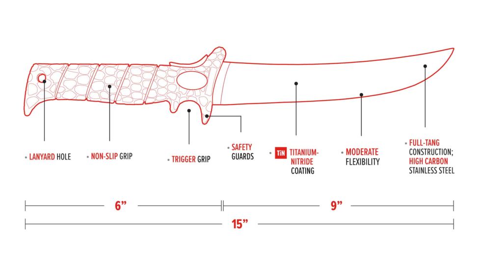 Bubba Blade Flex 9in Fillet Knife, Carbon Stainless Steel Blade, Red Handle BB1-9F