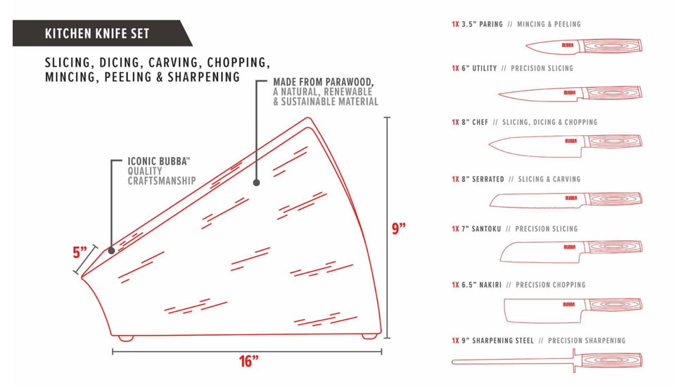 Bubba Blade Kitchen Kitchen Knife Set, Stainless Steel, G10 Handles, 1135891