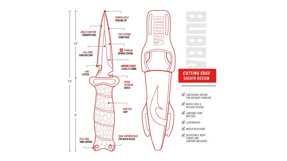 Bubba Blade Scout Pointed Dive Knife, 3.5in, Stainless Steel Blade, 4.5in Handle, 1107806