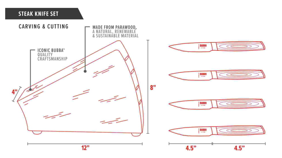 Bubba Blade Steak Kitchen Knife Set, 4.5in, Stainless Steel, G10 Handle, 1137660