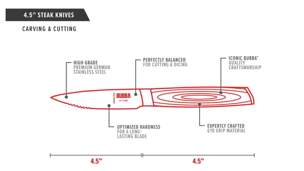 Bubba Blade Steak Kitchen Knife Set, 4.5in, Stainless Steel, G10 Handle, 1137660