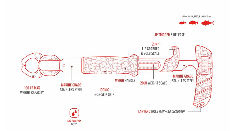 Bubba Fish Lip Grabber 20lb Scale, Black/Red, 1178543