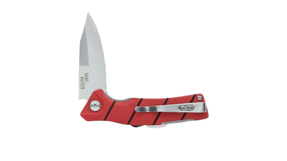 Bubba Sculpin Snips Folding Knife, 2.5in, High Carbon Stainless Steel Blade, Textured G10 Scales, Red Handle, 1207202