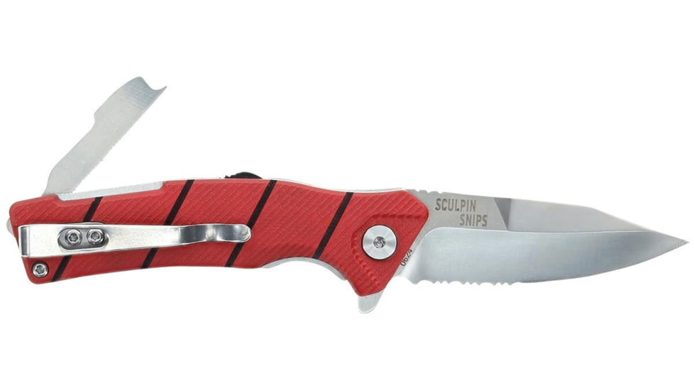 Bubba Sculpin Snips Folding Knife, 2.5in, High Carbon Stainless Steel Blade, Textured G10 Scales, Red Handle, 1207202