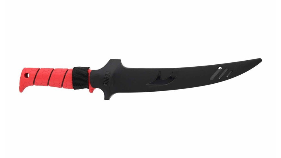 Bubba Tapered Flex Spine Filltet Knife, 9in, Stainless Steel, Serrated, Red Handle, 1213885