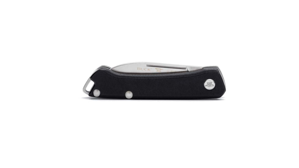 Buck Knives Saunter Folding Knife, 3.75in Closed, 2.38in, 154CM SS, Satin Drop Point Blade, Black Canvas Micarta Handle, 13476