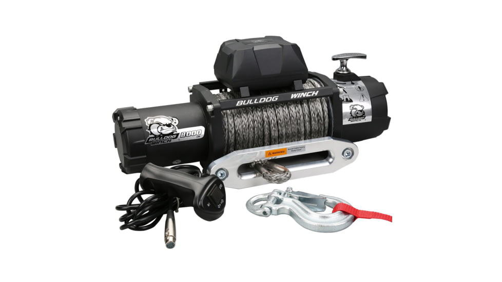 Bulldog Winch 8000lb Winch w/ 5.2HP Series Wound Motor,100ft Synthetic Rope, Aluminumfairlead, 10044