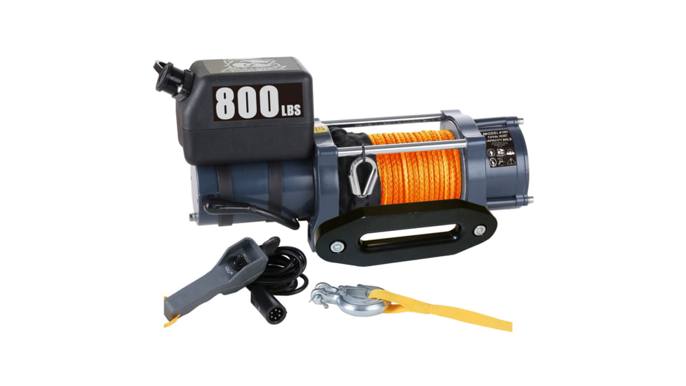 Bulldog Winch Hoist 800 lb 12vDC Synthetic Rope, Black, 12004