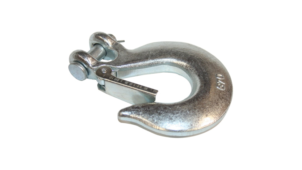 Bulldog Winch Hook, 7/16in w/ Clasp G70, Alloy Steel, Zinc Plated, Silver, 20122