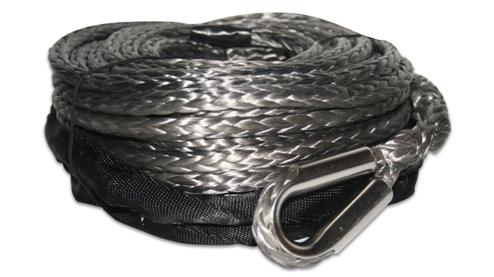 Bulldog Winch Synthetic Rope 9.5mm X 75ft Grey,w/ 6ft Abrasion Sleeve, 20124