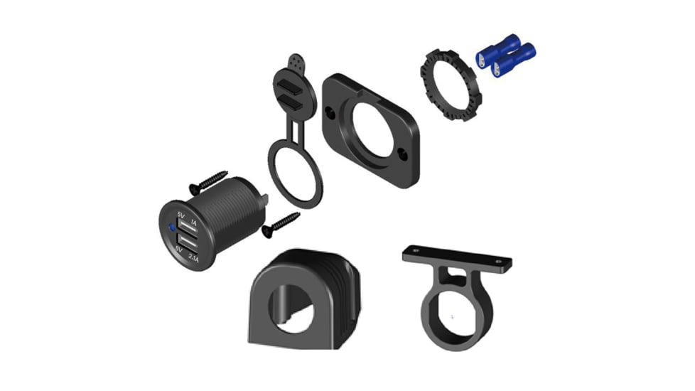 Bulldog Winch USB Power Socket, Dual 5V 1A and 2.1A with Cover and 3 Mounting Brackets, Black, 20287