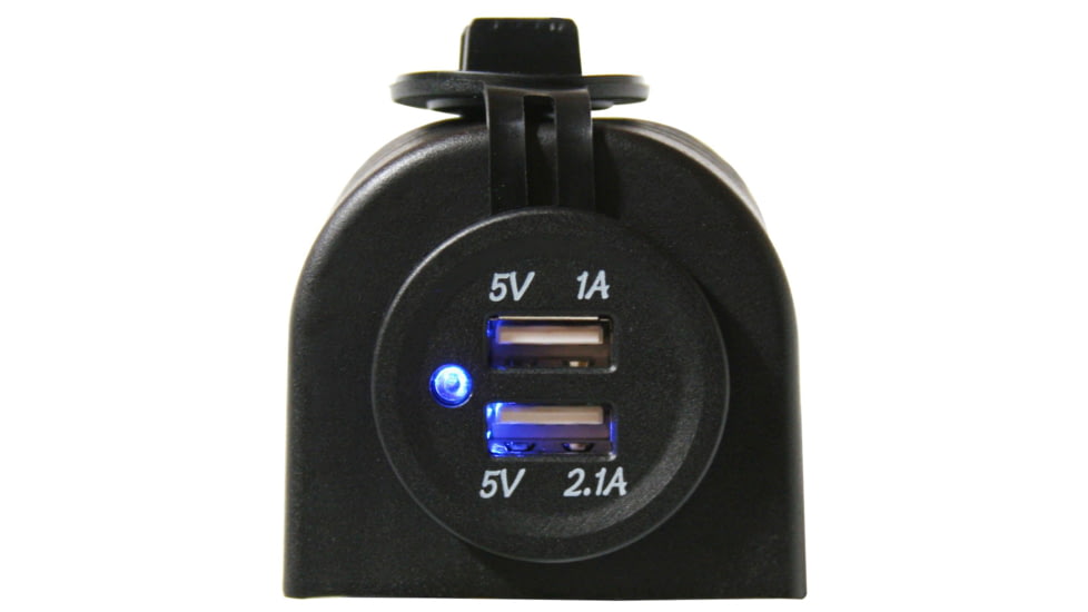 Bulldog Winch USB Power Socket, Dual 5V 1A and 2.1A with Cover and 3 Mounting Brackets, Black, 20287