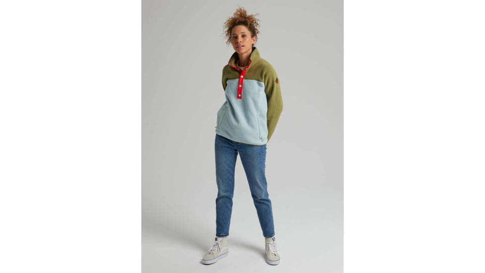 Burton Hearth Fleece Pullover - Womens, Martini Olive/Ether Blue, Large, 17338108301-L