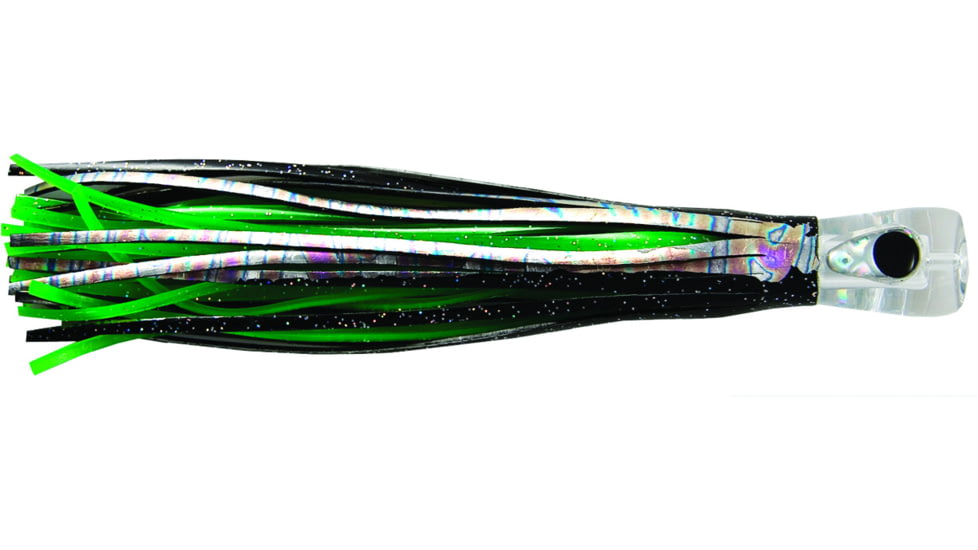 C&amp;H Lures Alien Trolling Lure, Concave Head, Hologram Eye, 7.5in, Black/Foil Green Vinyl Skirt, CH-AL06