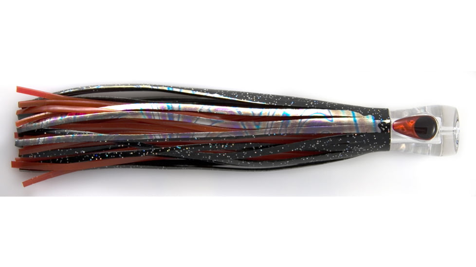 C&amp;H Lures Alien Trolling Lure, Concave Head, Hologram Eye, 7.5in, Black/Foil Red Vinyl Skirt, CH-AL05