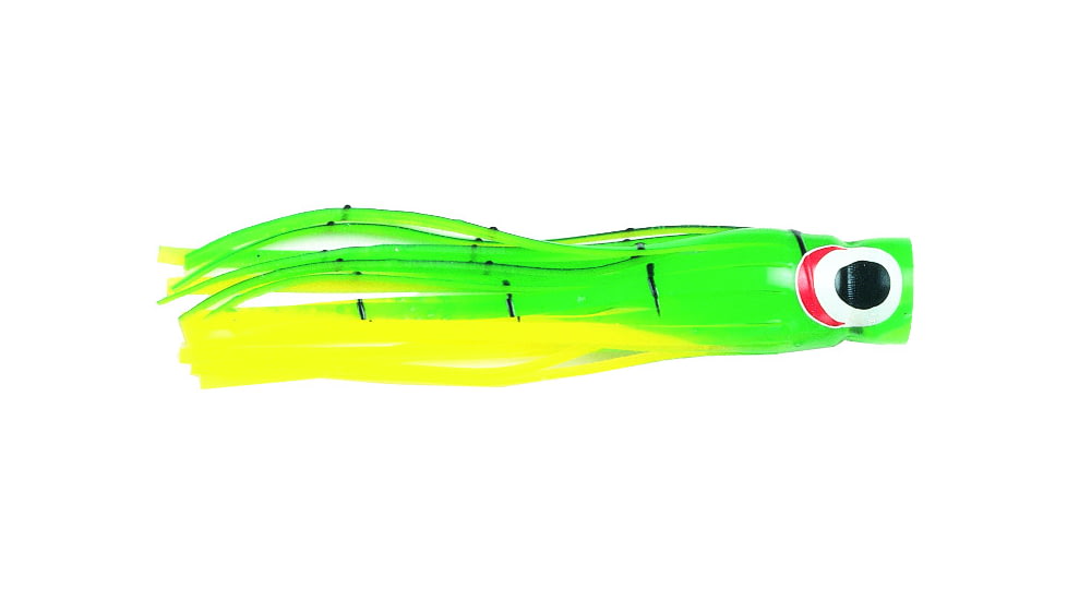 C&amp;H Lures Lil Bubbler Trolling Lure, 5.5in, Green/Yellow Belly Skirt Concave Head, CH-LB45