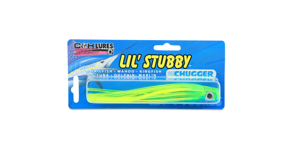 C&amp;H Lures Lil Stubby Chugger Lure, 5.5in/14 cm, Bright Blue/Chartreuse, CH-LSCH-08