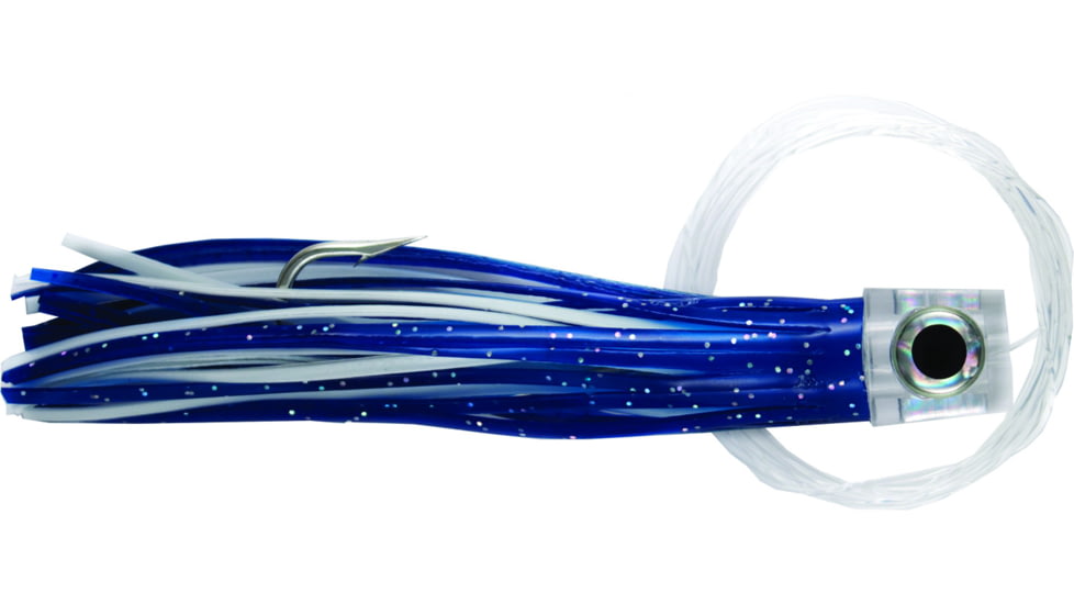 C&amp;H Lures Lil Stubby Trolling Lure, Rigged and Ready, 100LB Mono, 6 ft, 7/0 Hook, Blue/White Skirt, CH-RRLS01