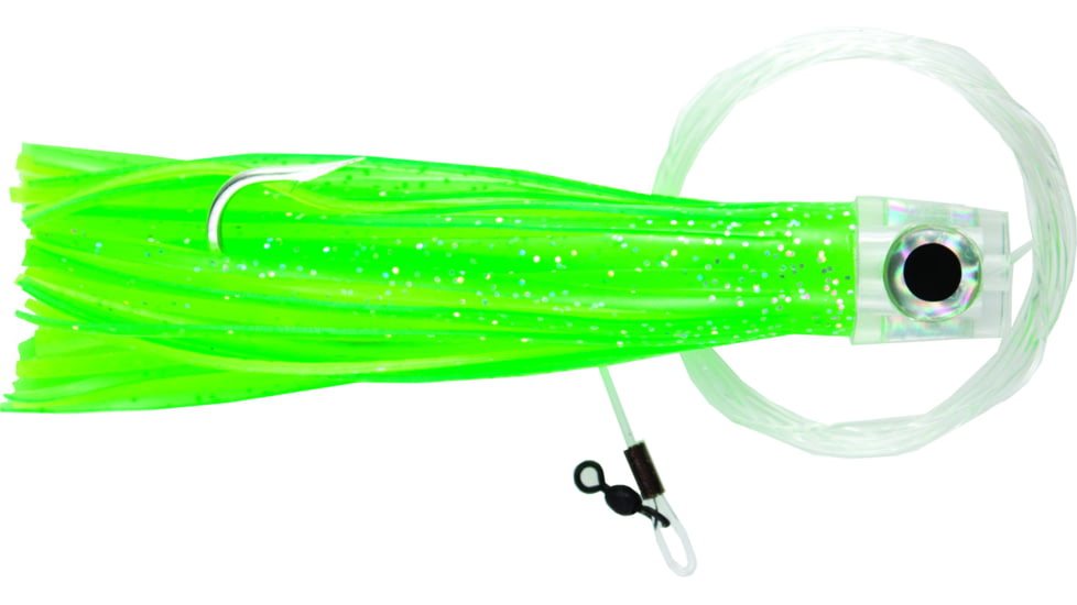 C&amp;H Lures Lil Stubby Trolling Lure, Rigged and Ready, 100LB Mono, 6 ft, 7/0 Hook, Green Yellow Skirt, CH-RRLS04