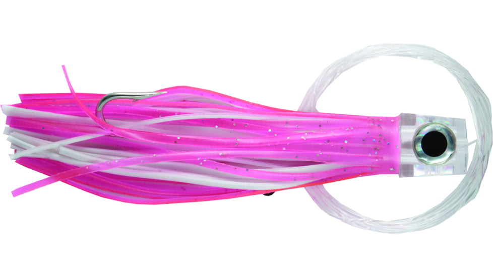 C&amp;H Lures Lil Stubby Trolling Lure, Rigged and Ready, 100LB Mono, 6 ft, 7/0 Hook, Pink/White Skirt, CH-RRLS13