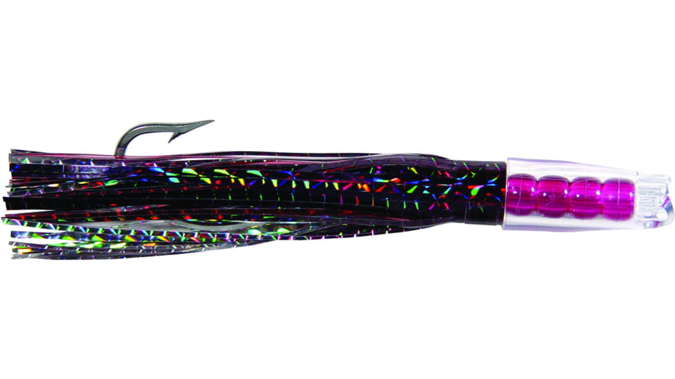 C&amp;H Lures Rattle Jet Trolling Lure Rigged &amp; Ready, 100LB Mono, 6 ft, 7/0 Hook, Black/Purple Mylar Skirt, CH-RJ-28